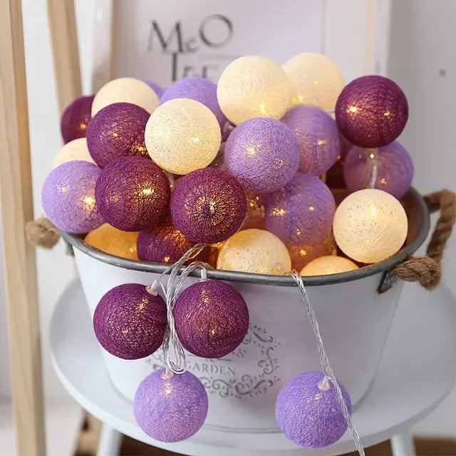 Decorative Cotton Ball Garland Lights | Christmas, Wedding & Patio Street Lights