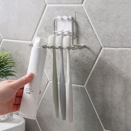 Stainless Steel Wall Mount Toothbrush Holder | Razor & Toothpaste Organizer