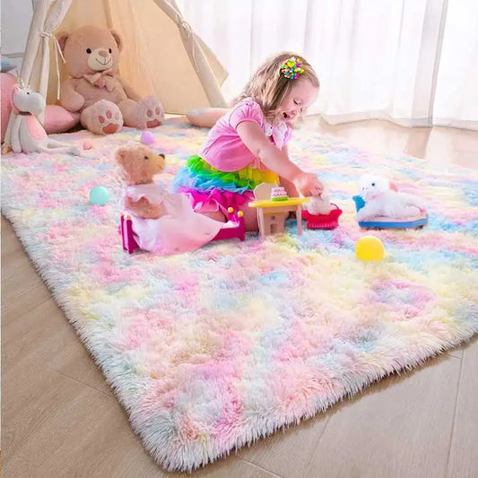 Cute Rainbow Girls' Room Rug | Large Soft Bedside & Children's Floor Mat