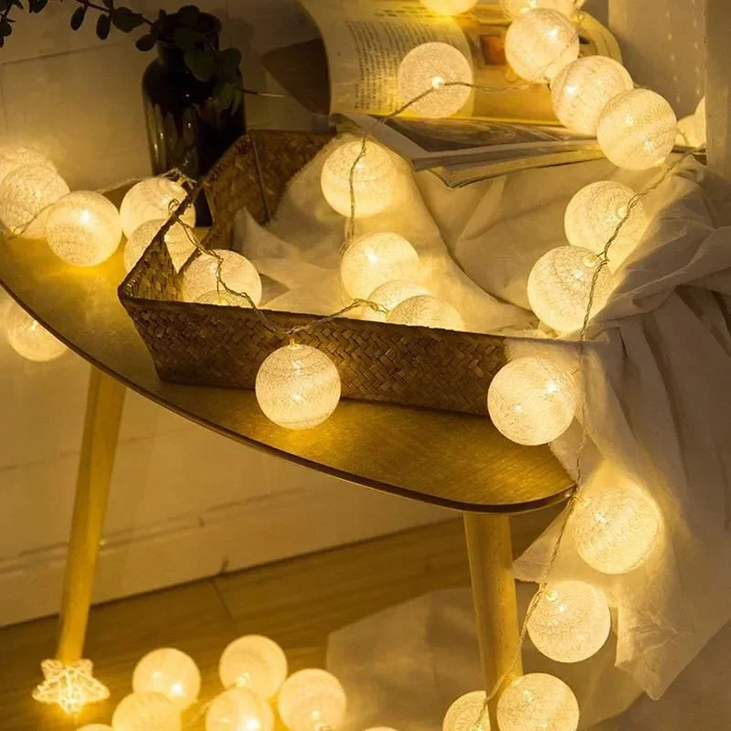 Decorative Cotton Ball Garland Lights | Christmas, Wedding & Patio Street Lights