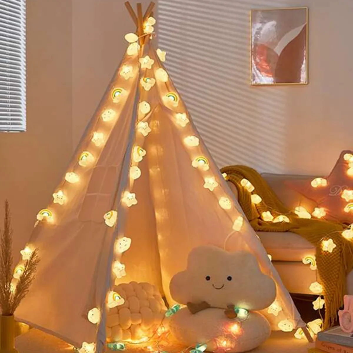 Decorative Rainbow & Star Cloud Twinkle Lights | Battery Powered Party String Lights