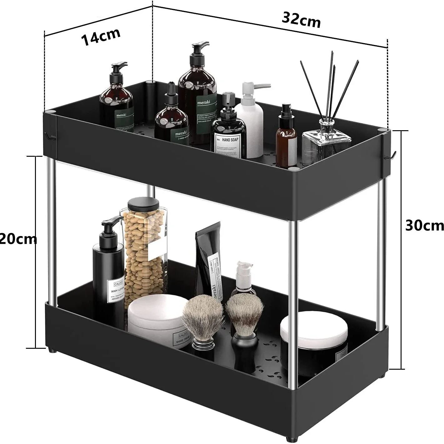 Hanging Cup & Hooks Cabinet Organizer | 2-Tier Sliding Under Sink Rack
