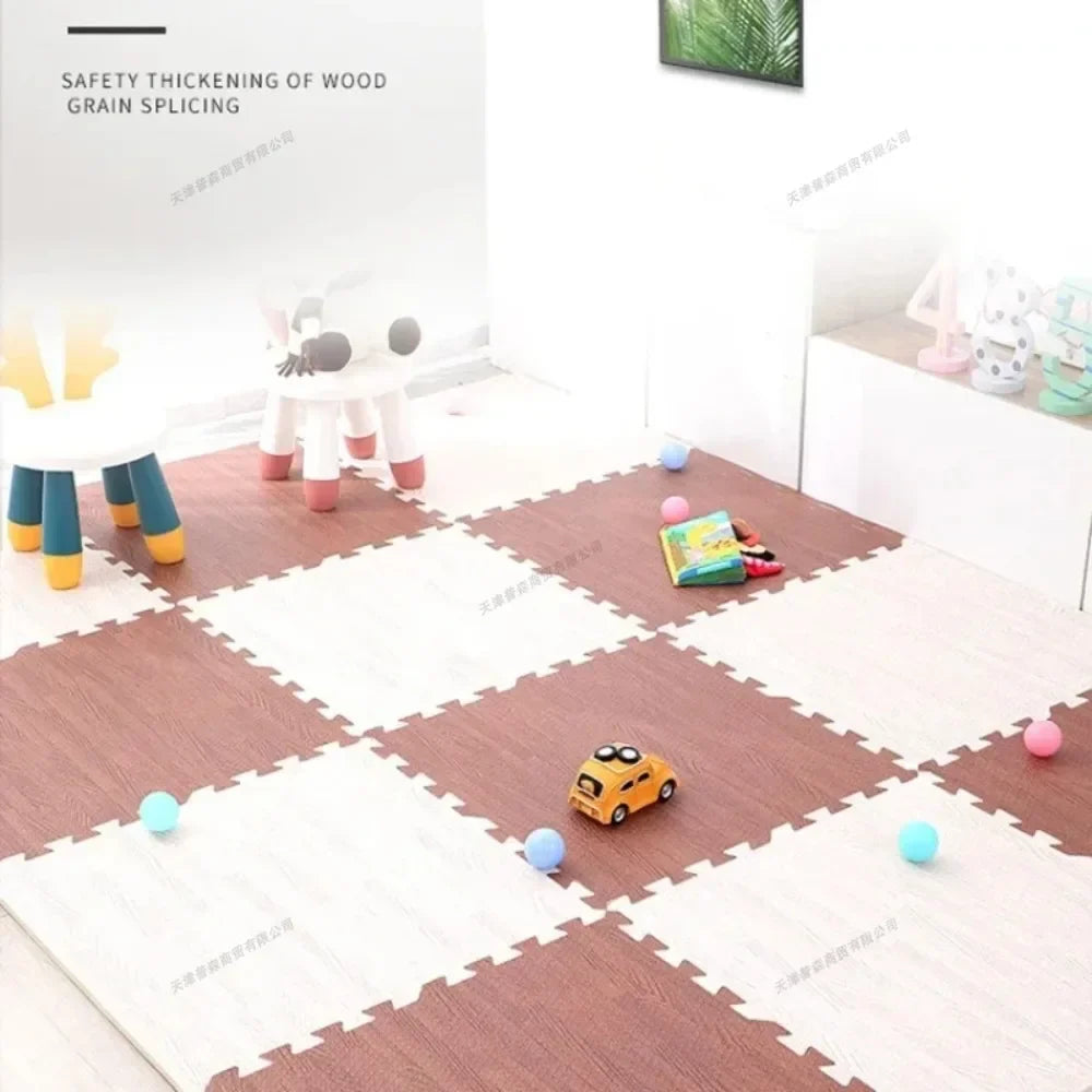 Thickened Wood Look Baby Floor Mat | Non-Slip Foam Crawling Pad Set
