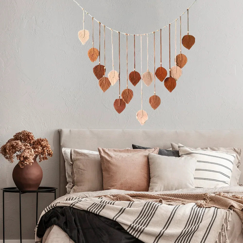 Aesthetic Macrame Leaf Tapestry | Bohemian Wall Hanging Home Decoration