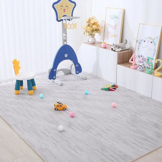 Thickened Wood Look Baby Floor Mat | Non-Slip Foam Crawling Pad Set
