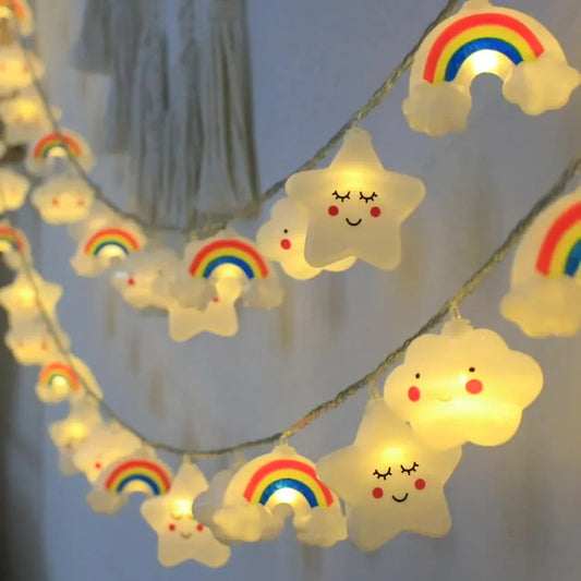 Decorative Rainbow & Star Cloud Twinkle Lights | Battery Powered Party String Lights