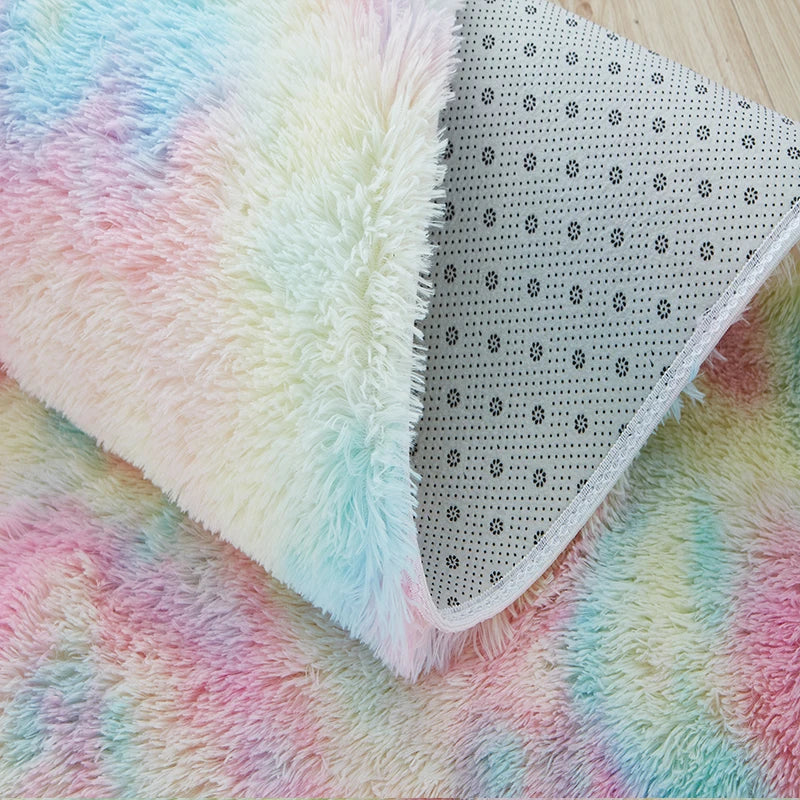 Cute Rainbow Girls' Room Rug | Large Soft Bedside & Children's Floor Mat