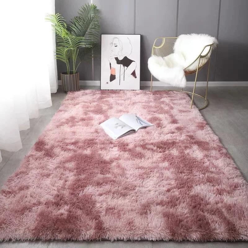 Soft Pink Kids Bedroom Rug | Cute Girls Floor Mat & White Fluffy Bedside Carpet