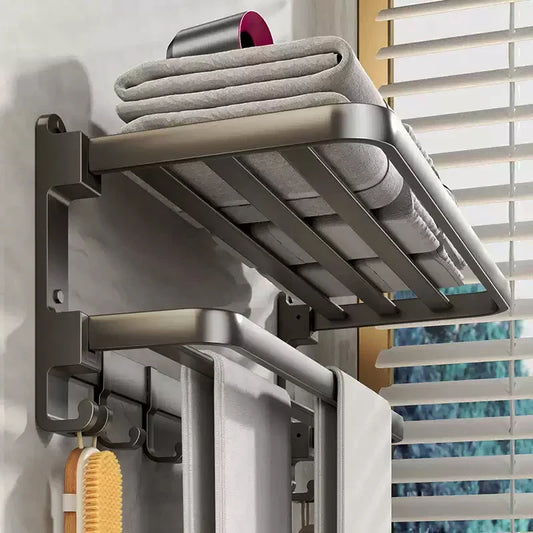 Thickened Grey/Black Bath Towel Rack | Wall Mount Space Aluminium Storage