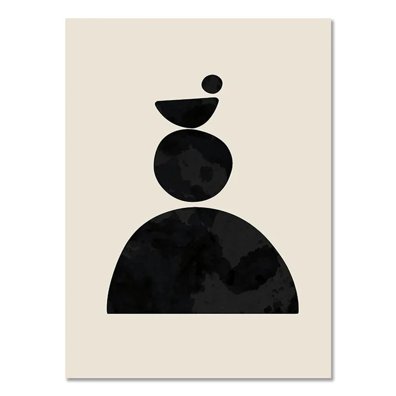 Nordic Black Beige Geometric Wall Art Print | Abstract Boho Canvas Painting