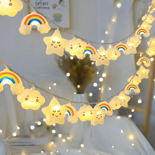 Decorative Rainbow & Star Cloud Twinkle Lights | Battery Powered Party String Lights