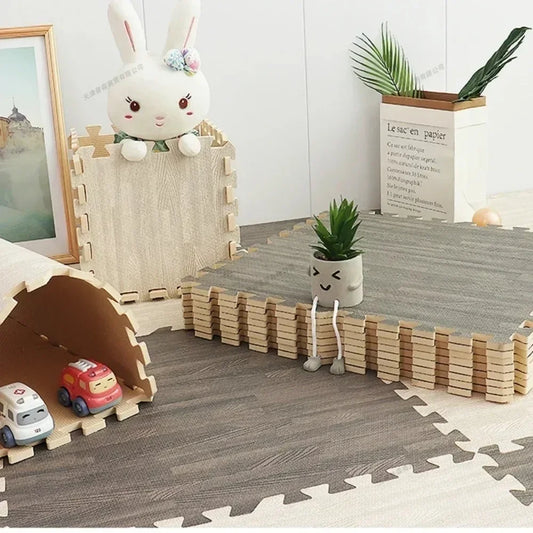 Thickened Wood Look Baby Floor Mat | Non-Slip Foam Crawling Pad Set