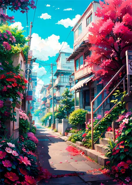 Modern Wall Art Prints | Japanese Street Scenery & Cherry Blossom Canvas