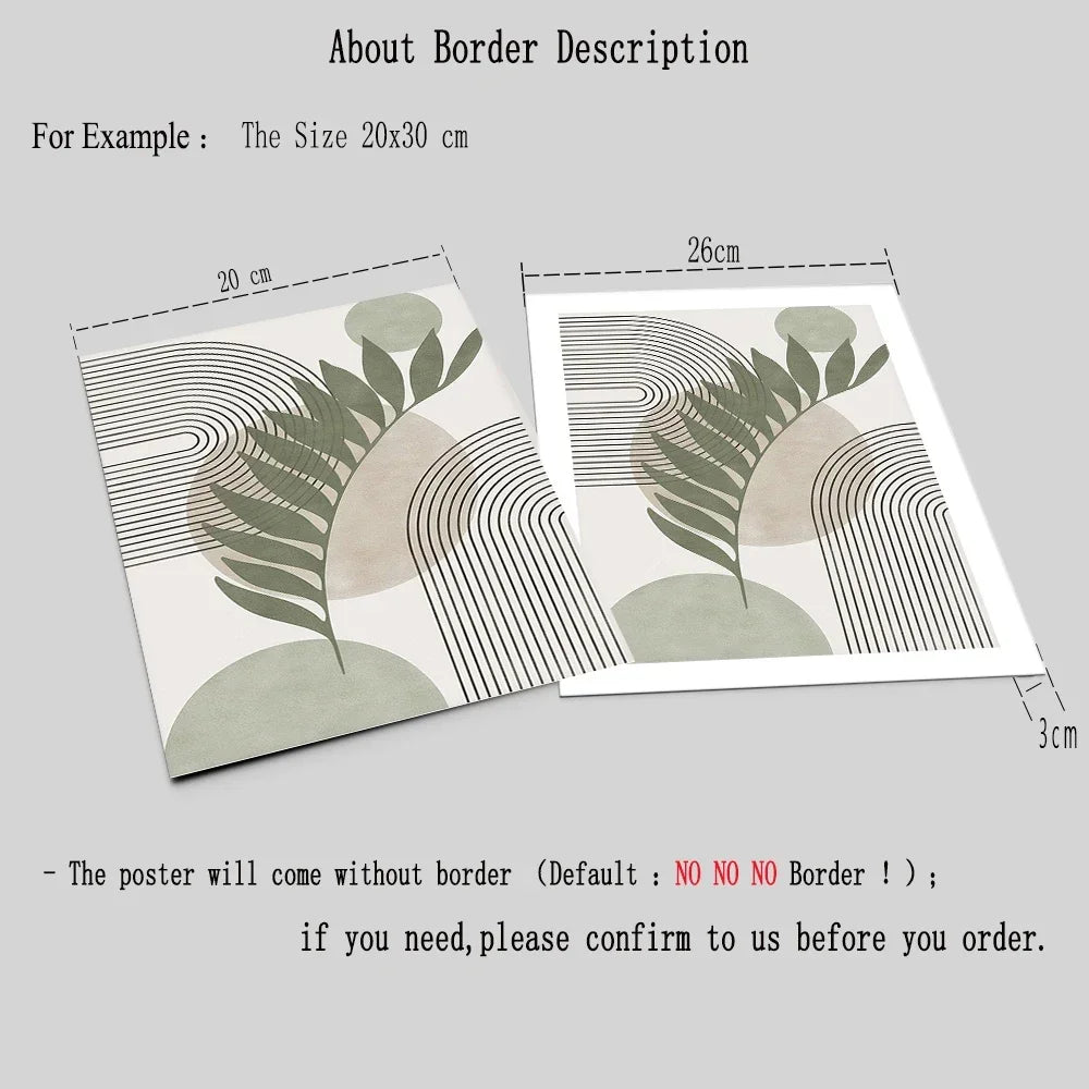 Modern Boho Geometry Wall Pictures | Sage Green Abstract Botanical Canvas Poster