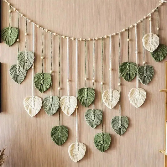 Aesthetic Macrame Leaf Tapestry | Bohemian Wall Hanging Home Decoration