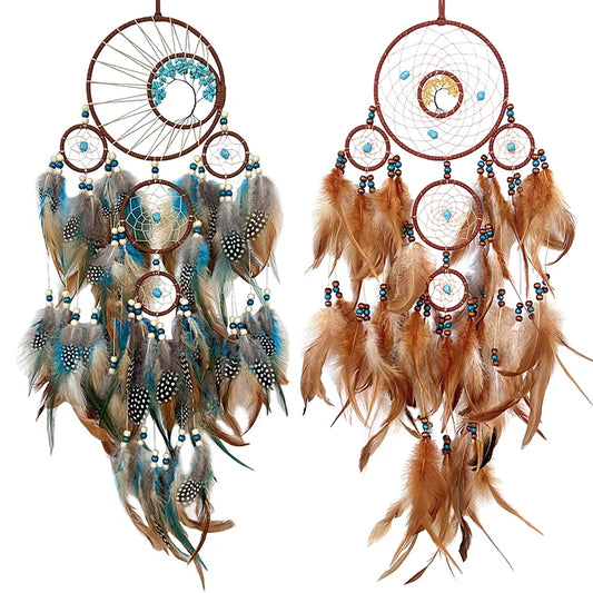 Tree of Life Dream Catcher | Natural Stone & Feather Wall Ornament Gift