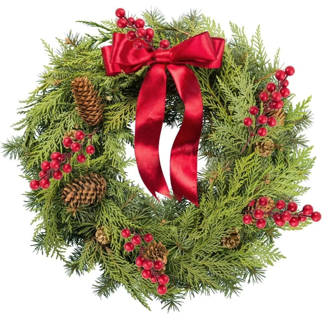 Christmas Tree Decoration Set (10PC) | Artificial Pine & Red Berry Branches