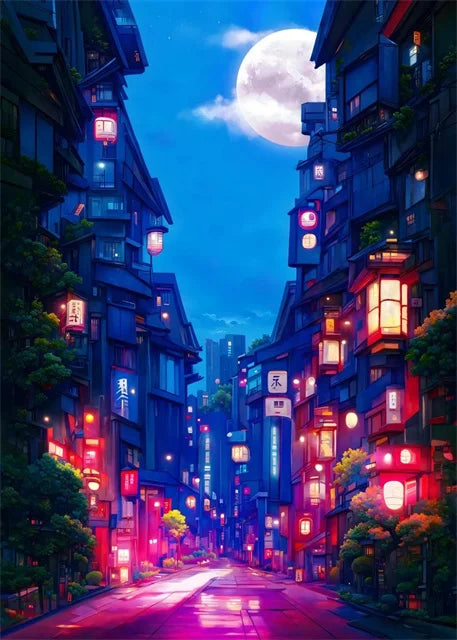 Modern Wall Art Prints | Japanese Street Scenery & Cherry Blossom Canvas