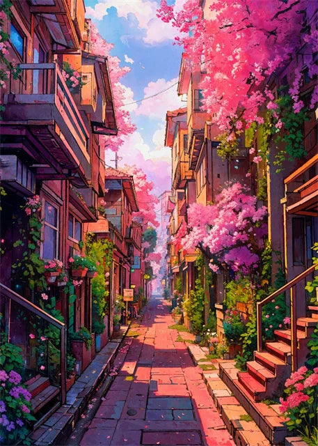 Modern Wall Art Prints | Japanese Street Scenery & Cherry Blossom Canvas