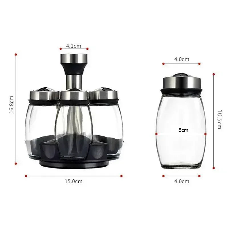 Modern Glass Seasoning Rack | Rotating Storage Holder with Salt Shakers