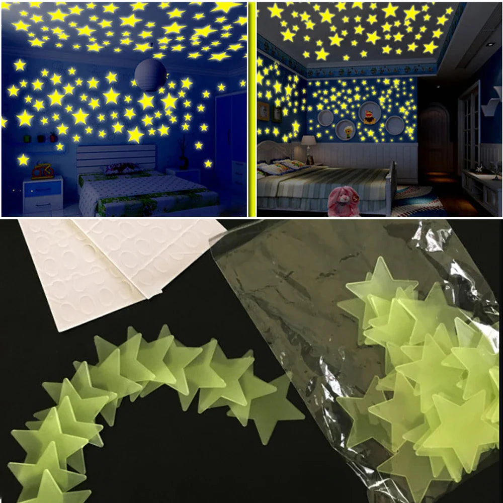 Glow Star Home Decor | 3D Stars & Moon Luminous Wall Stickers for Baby Room