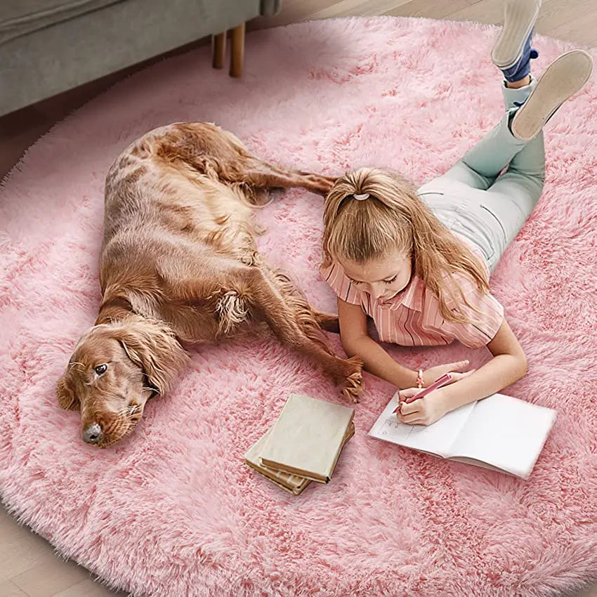 Princess Castle Circle Rug | Cute Soft Shag Plush Carpet for Kids' Room