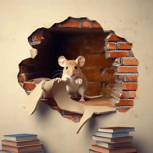 Whimsical Mouse Reading Book in Wall Hole Decal | Cute Mouse Hole Sticker