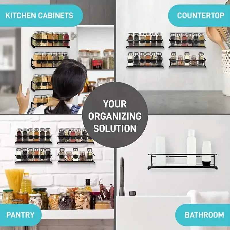 Modern Iron Storage Rack | Wall Mount Kitchen Spice & Bathroom Caddy
