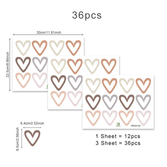 Trendy 36pc Heart Shape Wall Stickers | Boho Decor for Living Room & Kids Room
