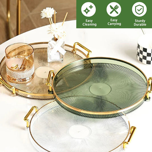 Modern Round Decorative Serving Tray | Plastic Organizer for Kitchen & Party
