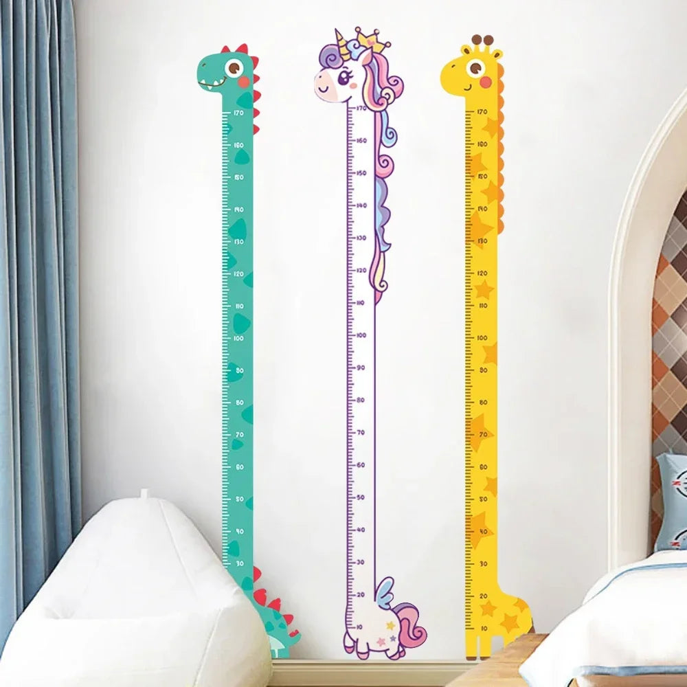 Whimsical Animal Growth Chart Wall Decals | Unicorn, Dino & Giraffe Height Stickers