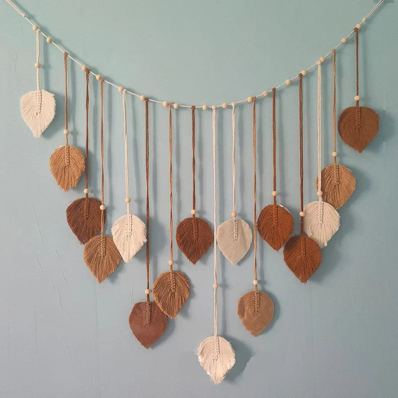 Aesthetic Macrame Leaf Tapestry | Bohemian Wall Hanging Home Decoration