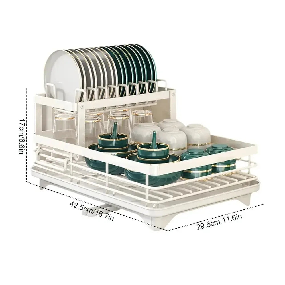 Adjustable Dish Rack & Drainboard Set | Countertop Cutlery Storage Holder