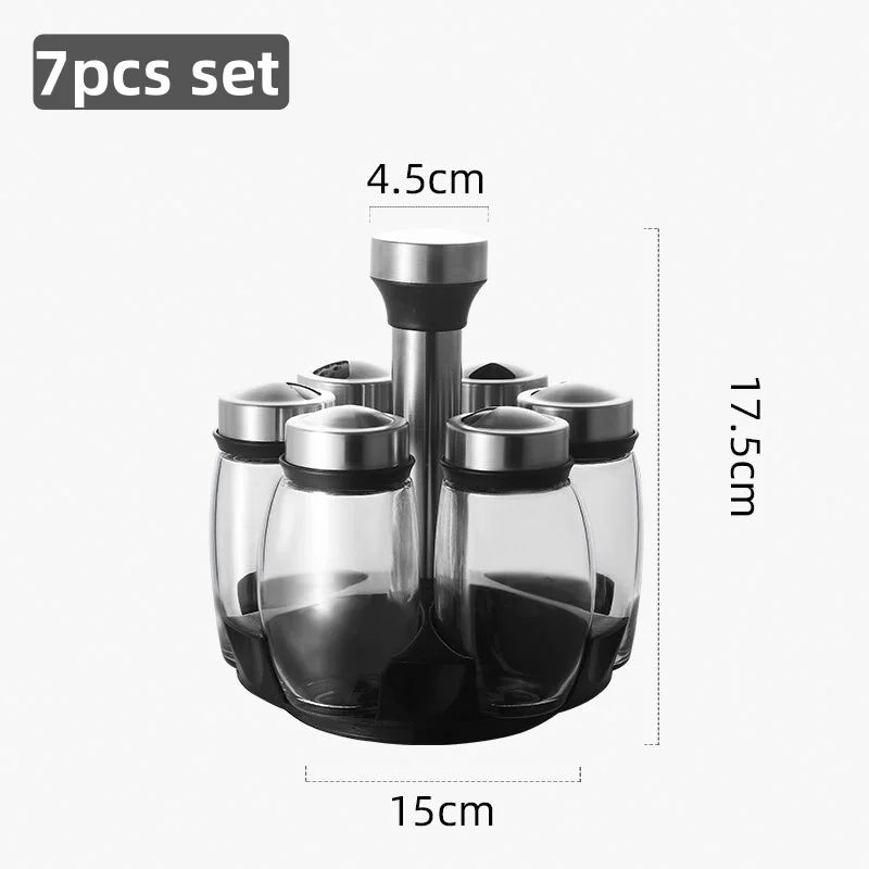 Modern Glass Seasoning Rack | Rotating Storage Holder with Salt Shakers