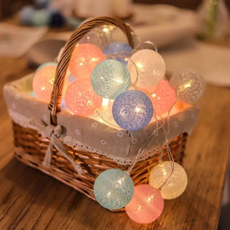 Decorative Cotton Ball Garland Lights | Christmas, Wedding & Patio Street Lights