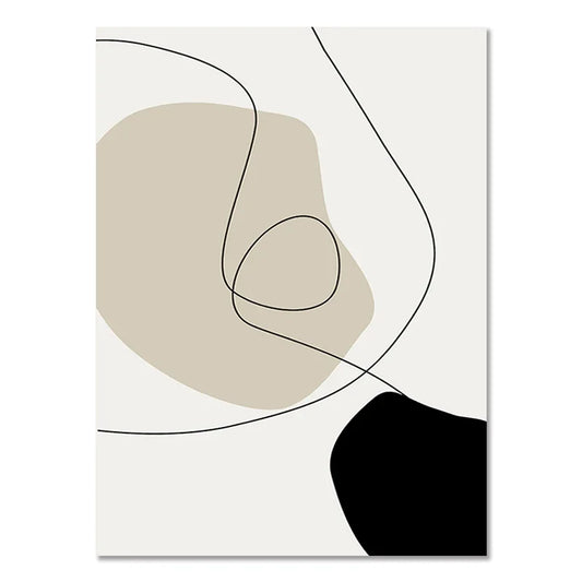 Nordic Black Beige Geometric Wall Art Print | Abstract Boho Canvas Painting