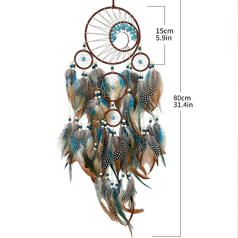 Tree of Life Dream Catcher | Natural Stone & Feather Wall Ornament Gift
