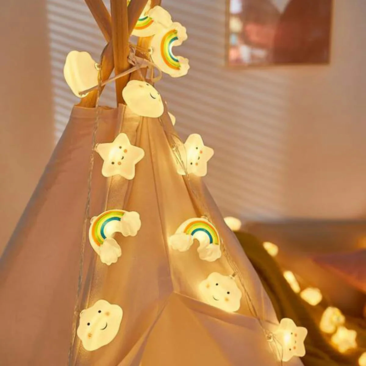 Decorative Rainbow & Star Cloud Twinkle Lights | Battery Powered Party String Lights