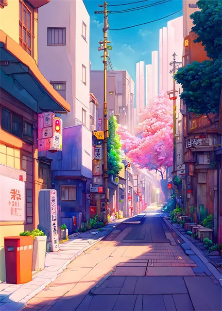 Modern Wall Art Prints | Japanese Street Scenery & Cherry Blossom Canvas