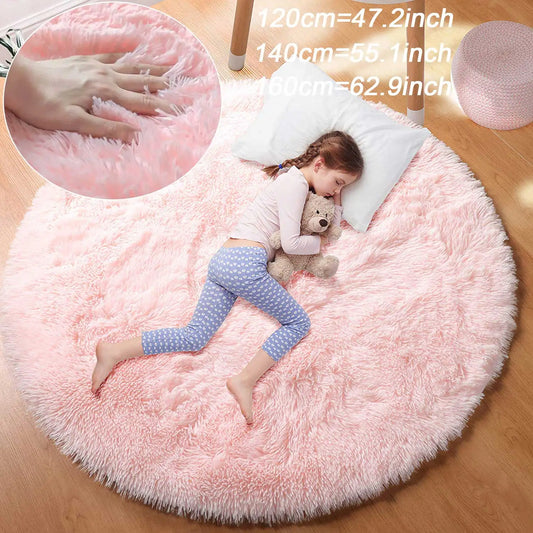 Princess Castle Circle Rug | Cute Soft Shag Plush Carpet for Kids' Room
