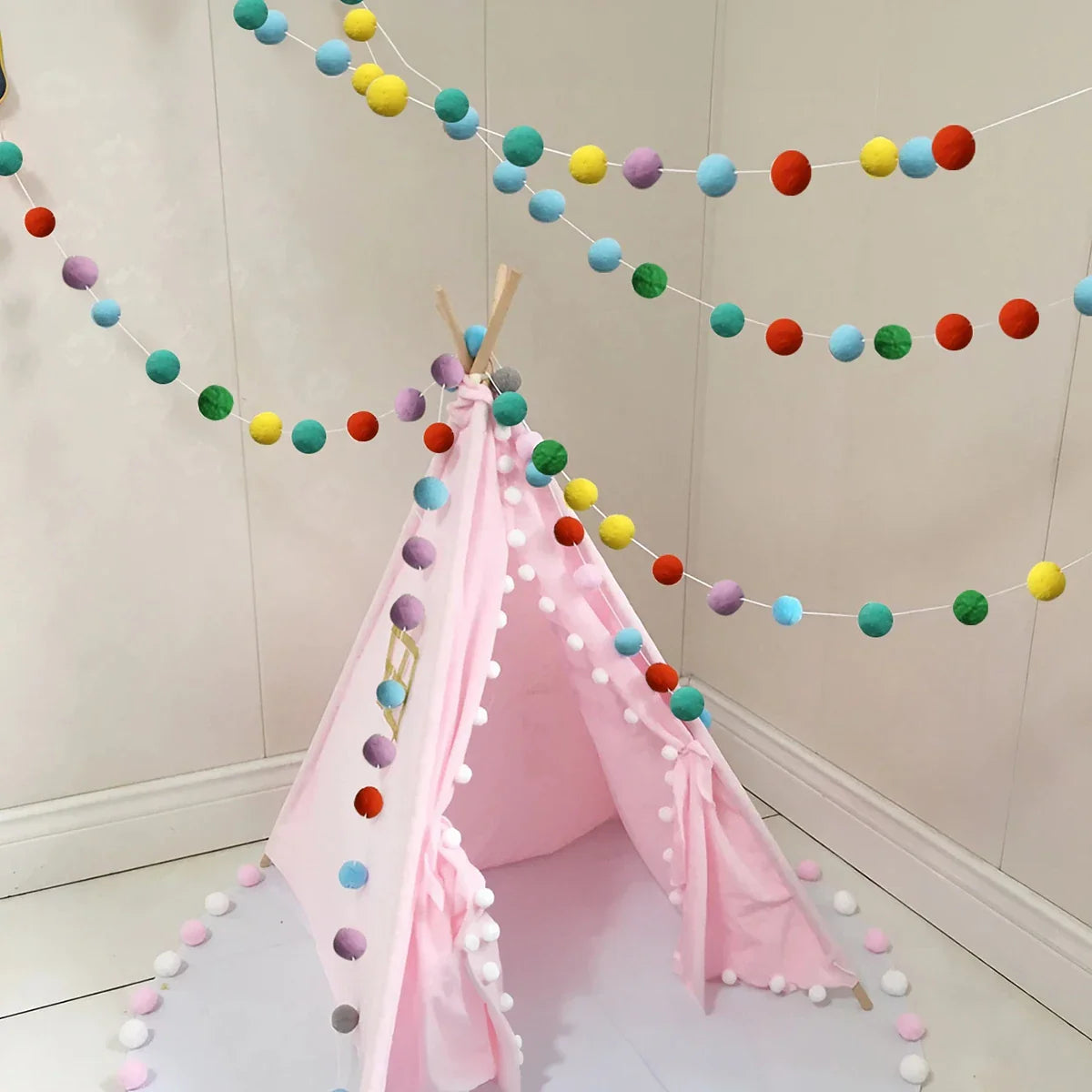 Felt Ball String Ornaments | 2M Pompom Garland for Wall & Nursery Decor