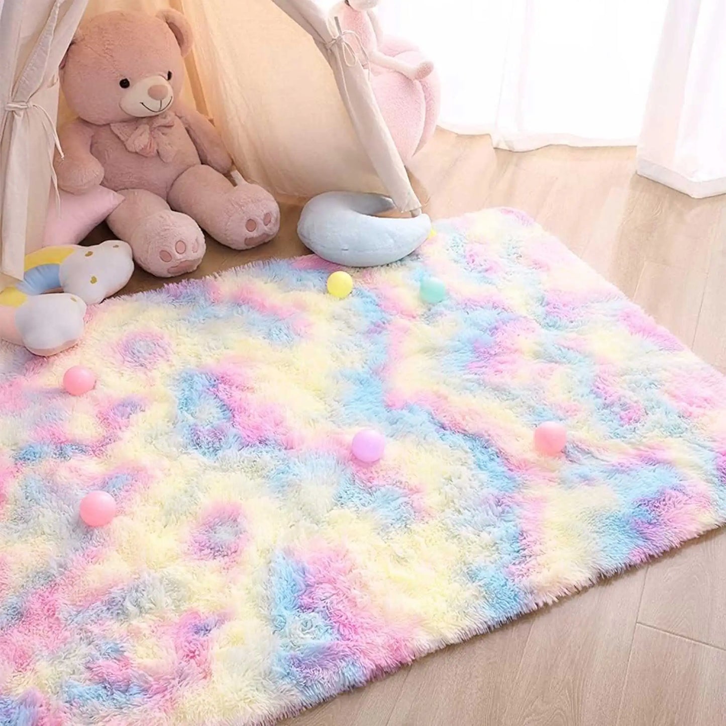 Cute Rainbow Girls' Room Rug | Large Soft Bedside & Children's Floor Mat