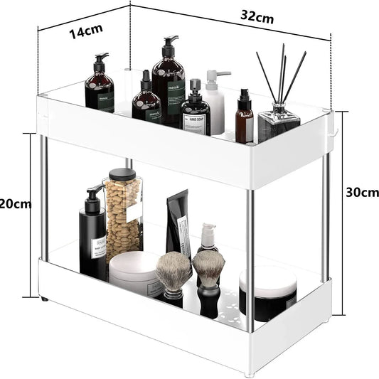 Hanging Cup & Hooks Cabinet Organizer | 2-Tier Sliding Under Sink Rack