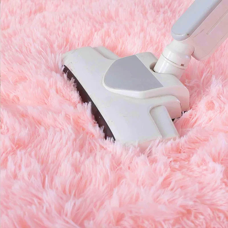 Soft Pink Kids Bedroom Rug | Cute Girls Floor Mat & White Fluffy Bedside Carpet