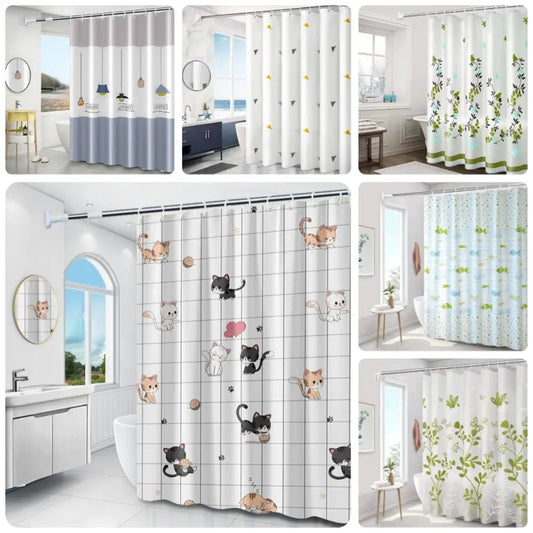 High Quality Mildew Proof Shower Curtain | Thickened Printed PEVA with Hooks