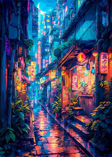 Modern Wall Art Prints | Japanese Street Scenery & Cherry Blossom Canvas