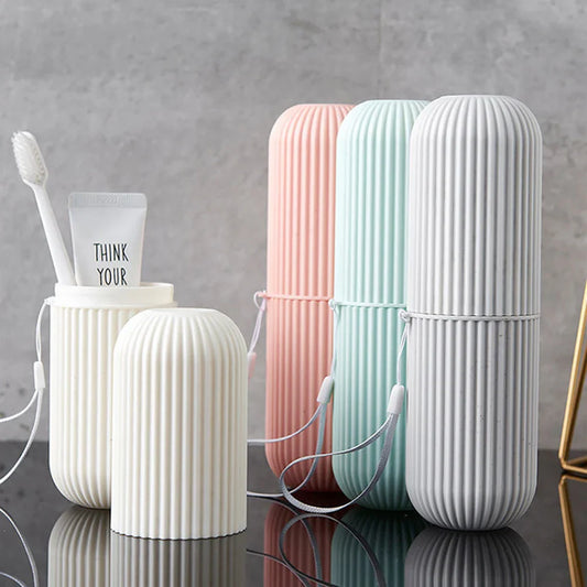 Portable Vertical Stripe Travel Toothbrush Box | Mouthwash & Toothpaste Storage