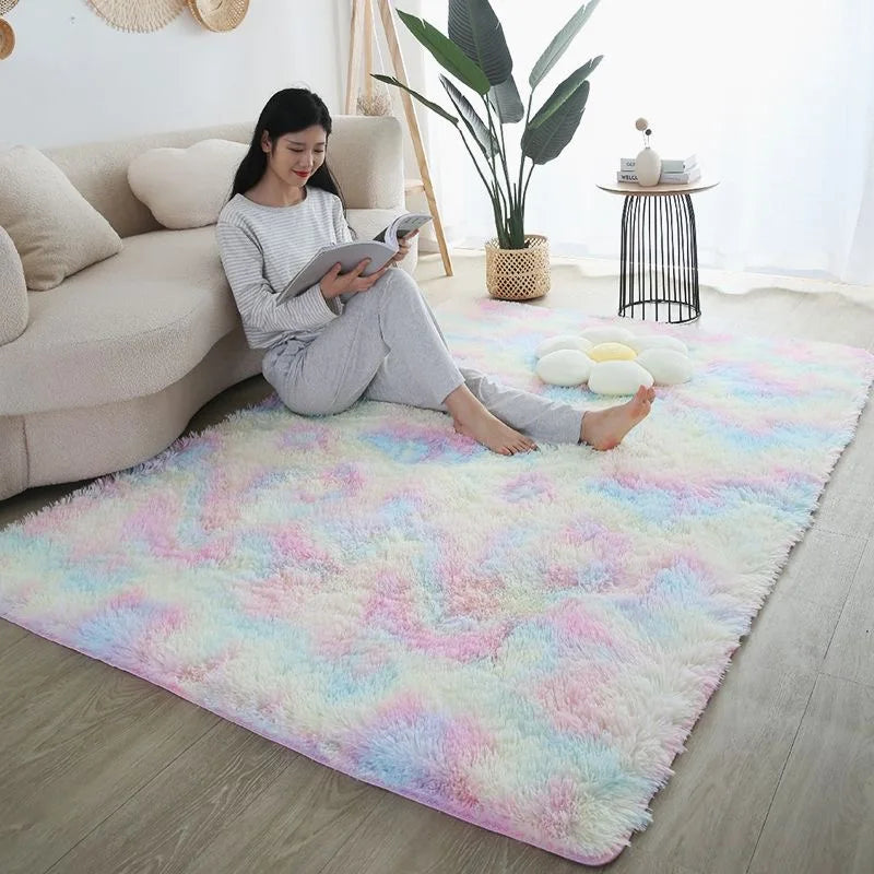 Cute Rainbow Girls' Room Rug | Large Soft Bedside & Children's Floor Mat