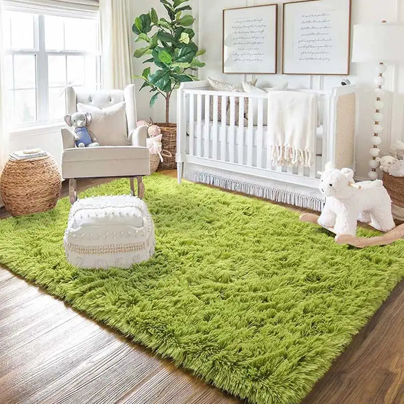 Soft Pink Kids Bedroom Rug | Cute Girls Floor Mat & White Fluffy Bedside Carpet