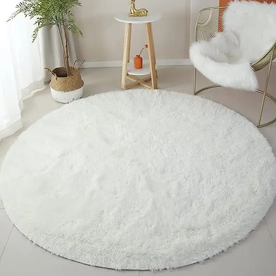 Princess Castle Circle Rug | Cute Soft Shag Plush Carpet for Kids' Room
